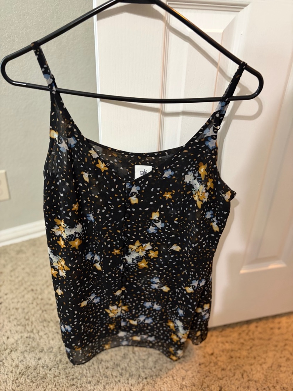 CAbi Black Floral Spaghetti Strap Camisole